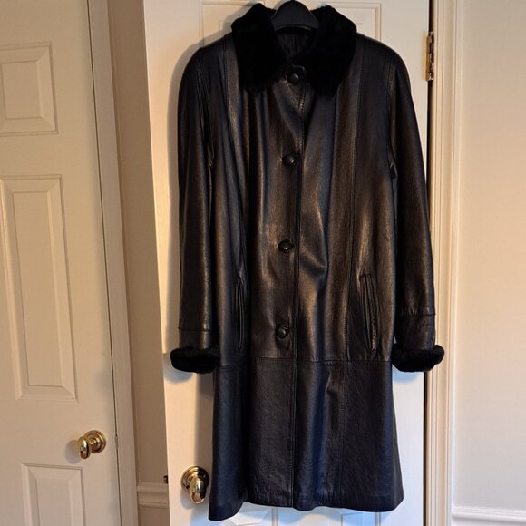 Full black leather coat - Picture 1 of 4